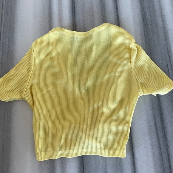 Lemon Rib Knot Front Short Sleeve Crop Top US0 NEW - Picture 9 of 9